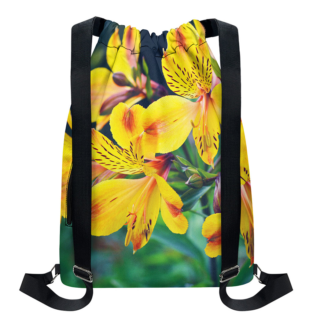 Yellow Alstroemeria Print Drawstring Backpack