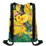 Yellow Alstroemeria Print Drawstring Backpack