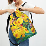 Yellow Alstroemeria Print Drawstring Backpack