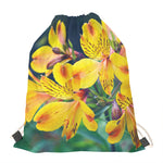 Yellow Alstroemeria Print Drawstring Bag