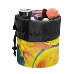 Yellow Alstroemeria Print Drawstring Makeup Bag
