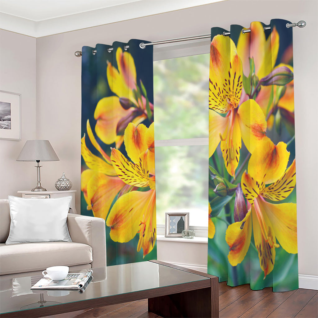 Yellow Alstroemeria Print Extra Wide Grommet Curtains