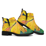 Yellow Alstroemeria Print Flat Ankle Boots