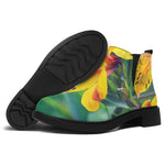 Yellow Alstroemeria Print Flat Ankle Boots