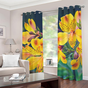 Yellow Alstroemeria Print Grommet Curtains