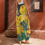 Yellow Alstroemeria Print Harem Pants