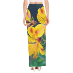 Yellow Alstroemeria Print High Slit Maxi Skirt