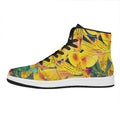 Yellow Alstroemeria Print High Top Leather Sneakers