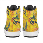 Yellow Alstroemeria Print High Top Leather Sneakers