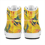 Yellow Alstroemeria Print High Top Leather Sneakers