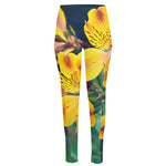 Yellow Alstroemeria Print High-Waisted Pocket Leggings