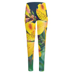 Yellow Alstroemeria Print High-Waisted Pocket Leggings