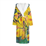 Yellow Alstroemeria Print Hooded Bathrobe