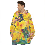 Yellow Alstroemeria Print Hoodie Blanket