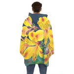 Yellow Alstroemeria Print Hoodie Blanket