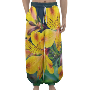 Yellow Alstroemeria Print Lantern Pants