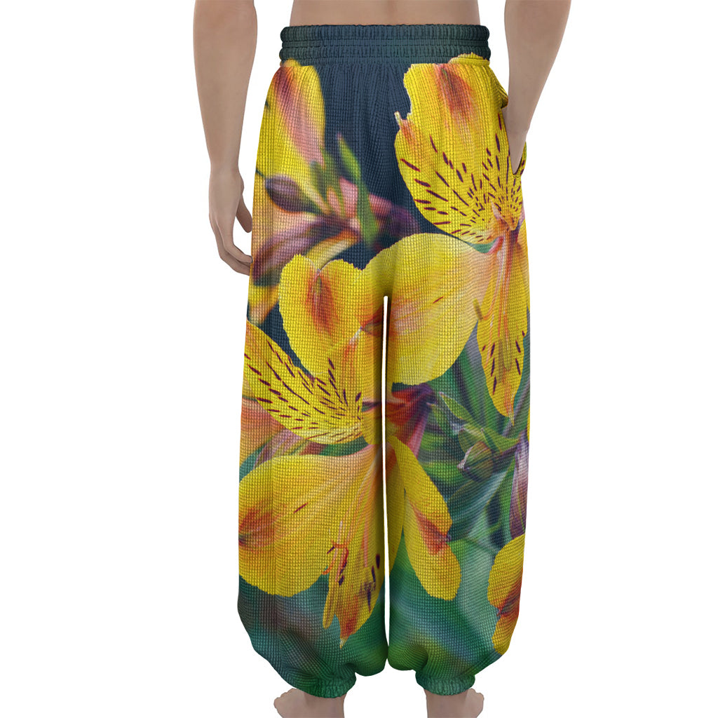 Yellow Alstroemeria Print Lantern Pants