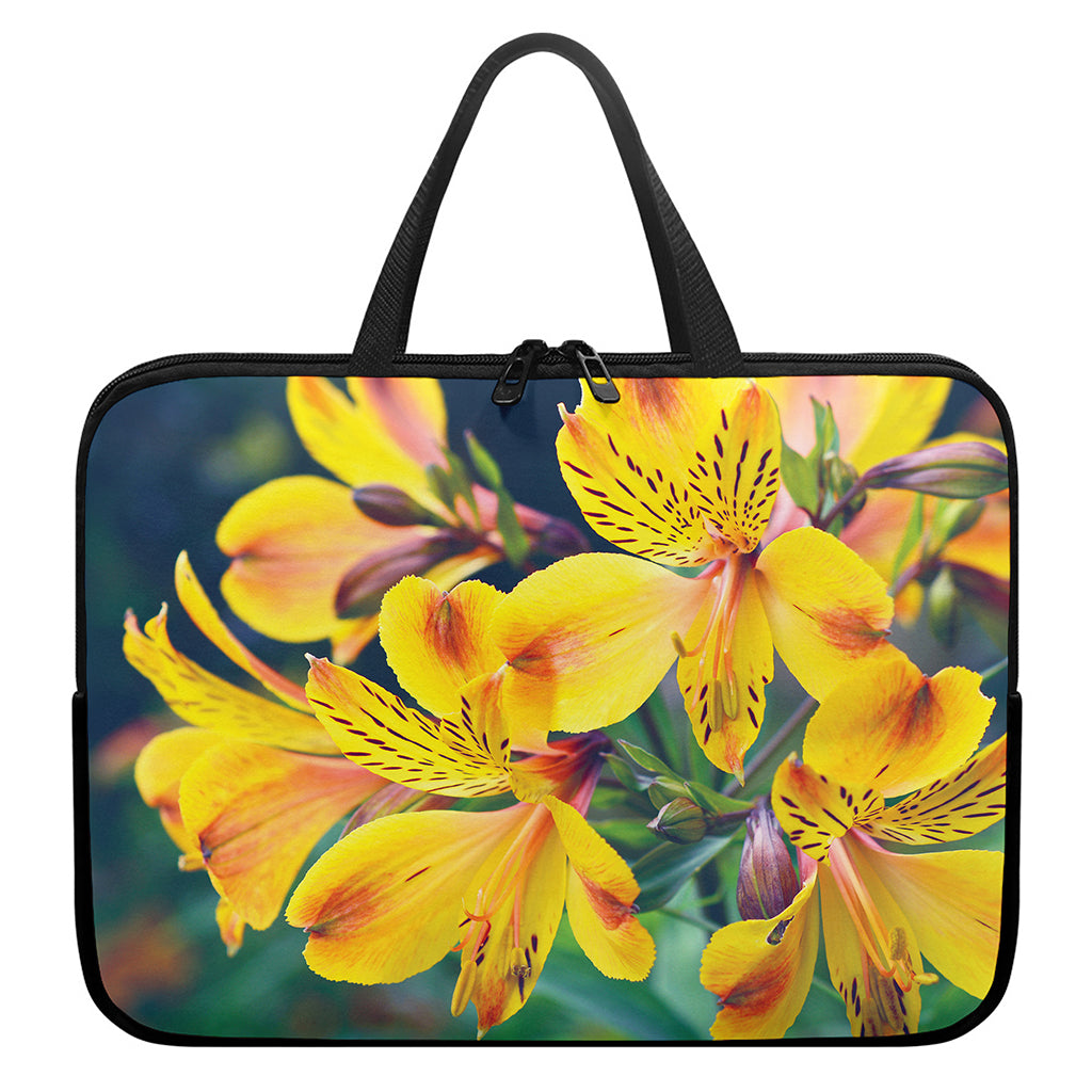 Yellow Alstroemeria Print Laptop Sleeve With Handle