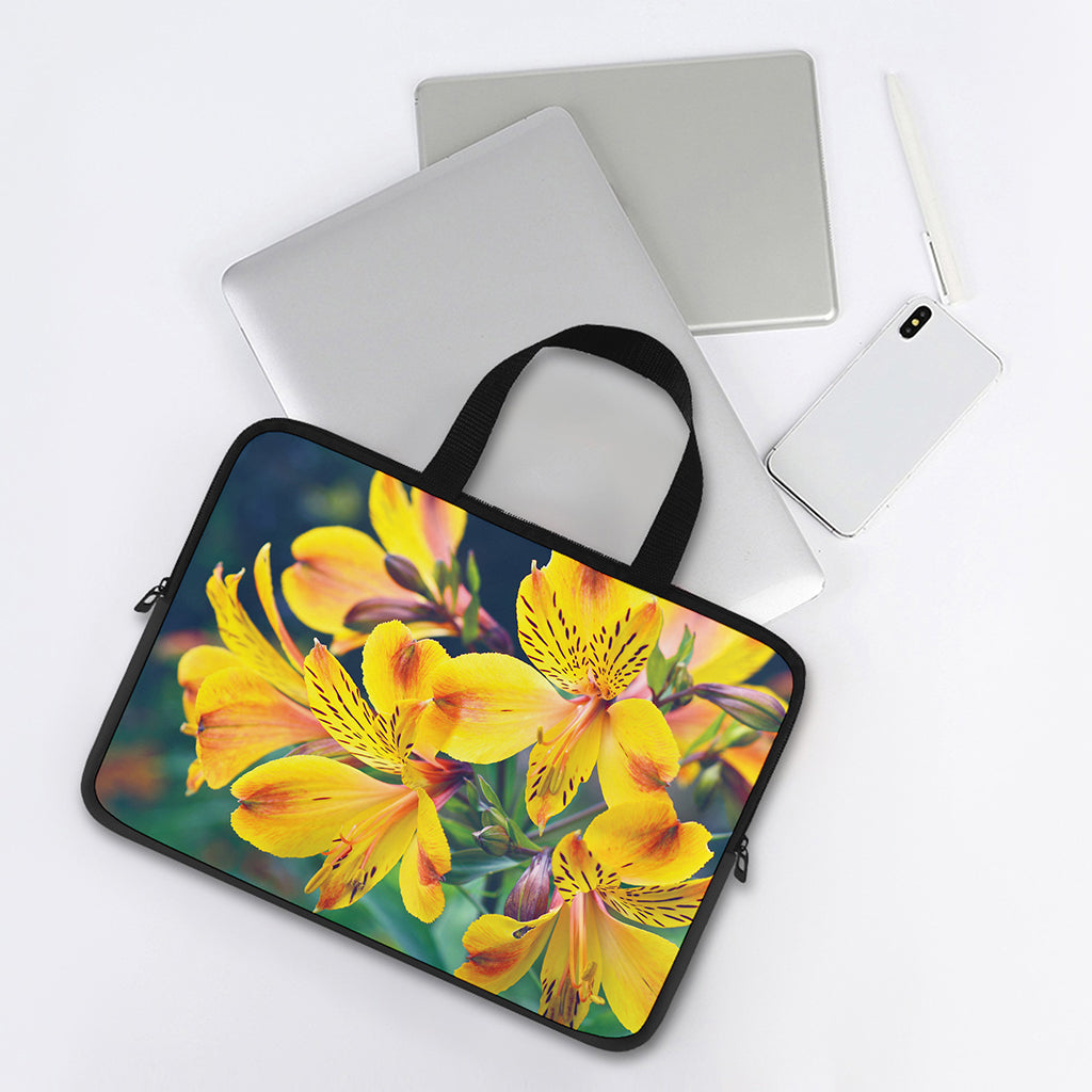 Yellow Alstroemeria Print Laptop Sleeve With Handle