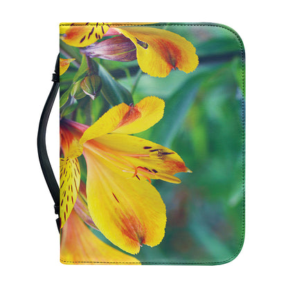 Yellow Alstroemeria Print Leather Bible Cover