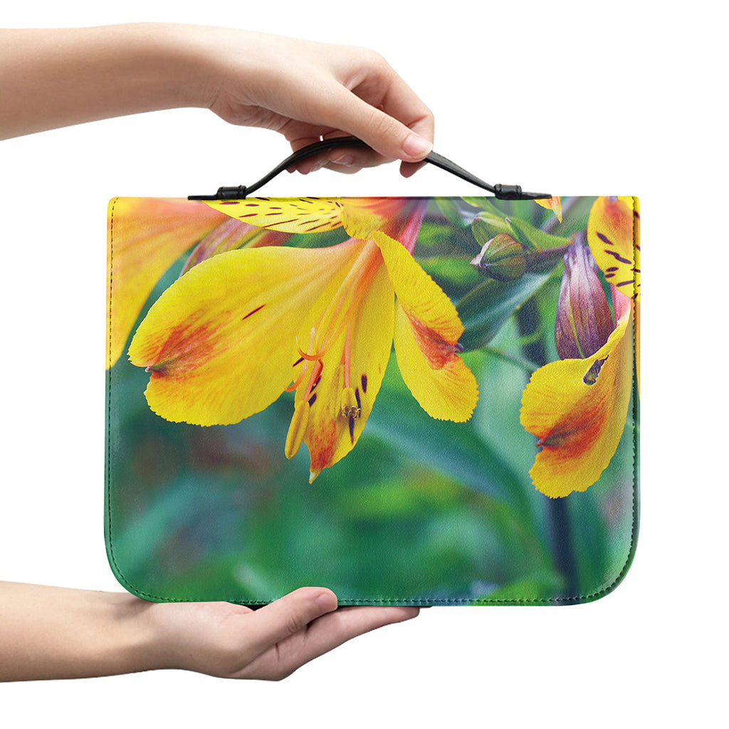 Yellow Alstroemeria Print Leather Bible Cover