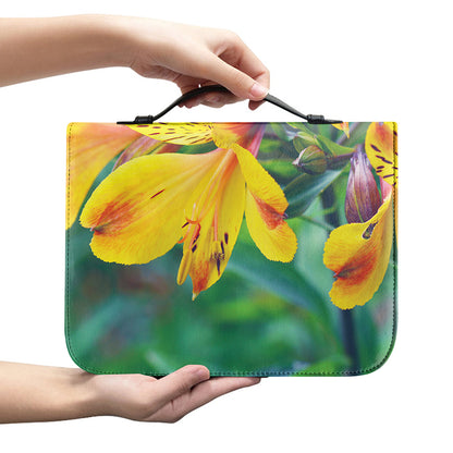 Yellow Alstroemeria Print Leather Bible Cover