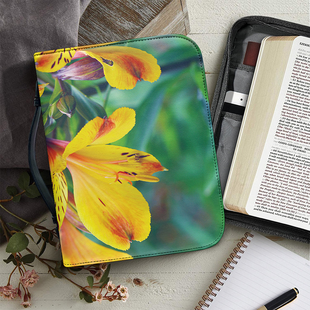 Yellow Alstroemeria Print Leather Bible Cover
