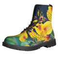 Yellow Alstroemeria Print Lace-Up Boots