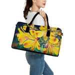 Yellow Alstroemeria Print Leather Duffle Bag