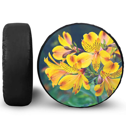 Yellow Alstroemeria Print Leather Spare Tire Cover