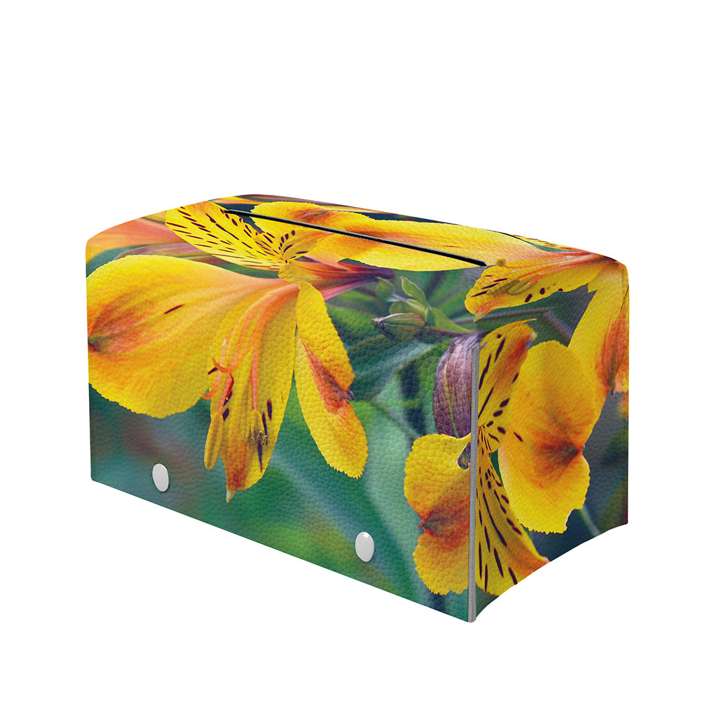 Yellow Alstroemeria Print Leather Tissue Box Cover