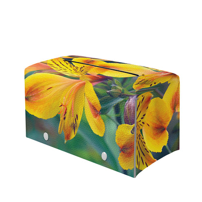 Yellow Alstroemeria Print Leather Tissue Box Cover