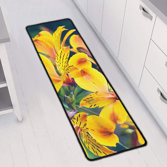 Yellow Alstroemeria Print Long Kitchen Mat