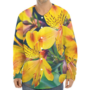 Yellow Alstroemeria Print Long Sleeve Baseball Jersey