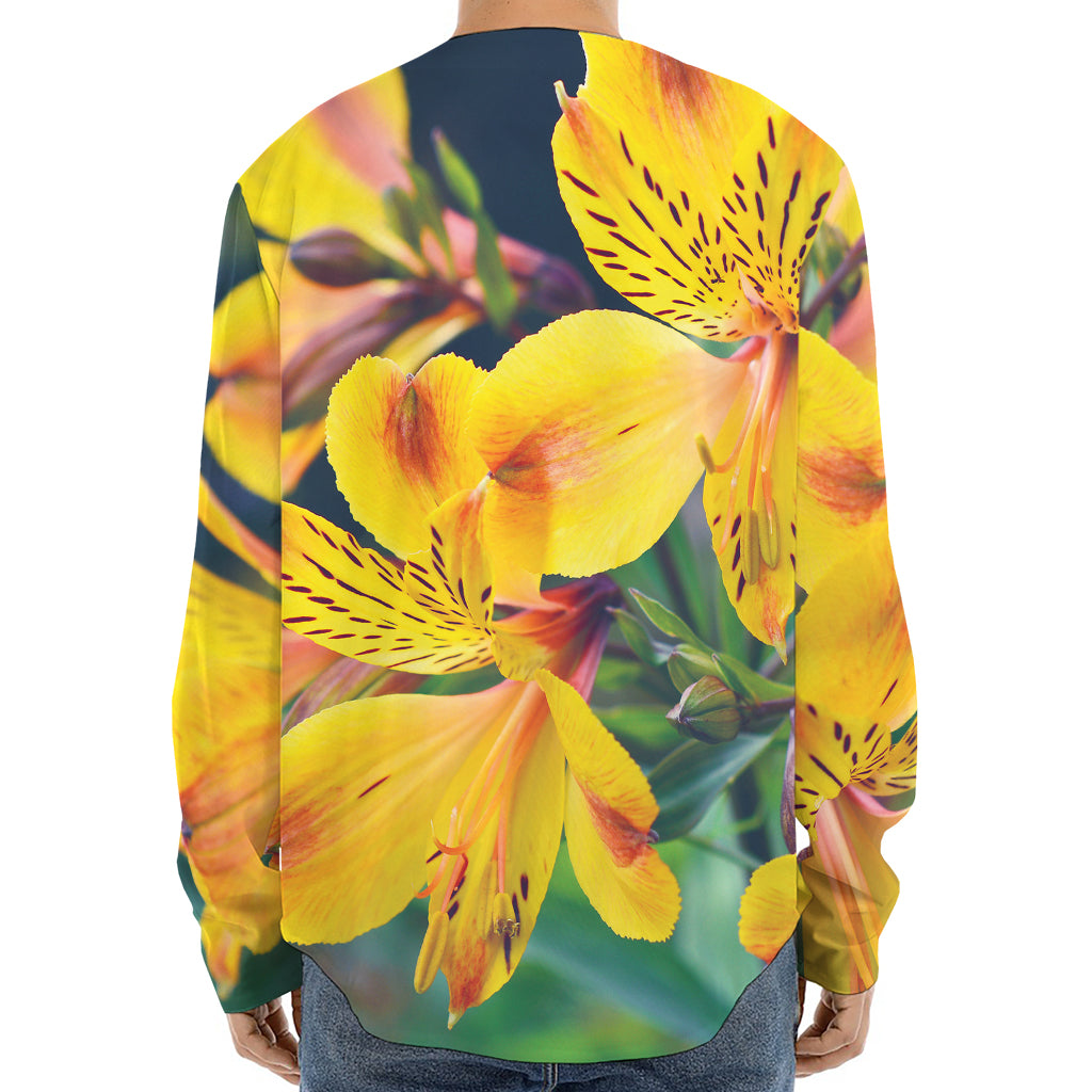 Yellow Alstroemeria Print Long Sleeve Baseball Jersey