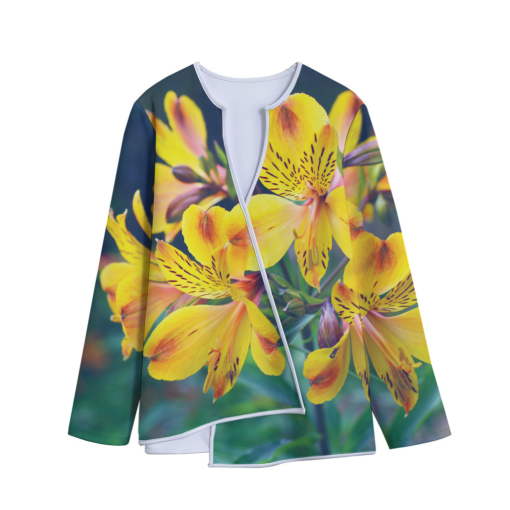 Yellow Alstroemeria Print Long Sleeve Short Coat