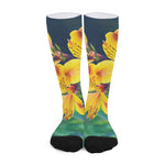 Yellow Alstroemeria Print Long Socks