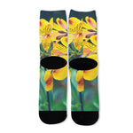 Yellow Alstroemeria Print Long Socks