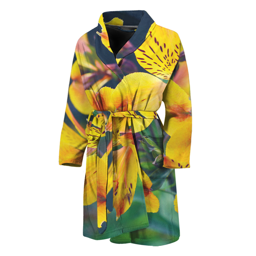 Yellow Alstroemeria Print Men's Bathrobe