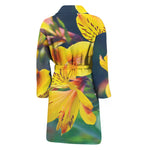 Yellow Alstroemeria Print Men's Bathrobe