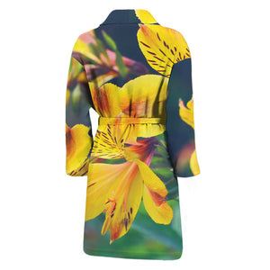 Yellow Alstroemeria Print Men's Bathrobe