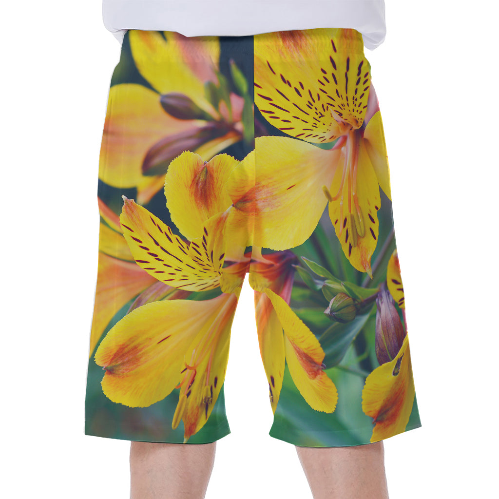 Yellow Alstroemeria Print Men's Beach Shorts