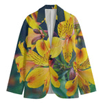 Yellow Alstroemeria Print Men's Blazer