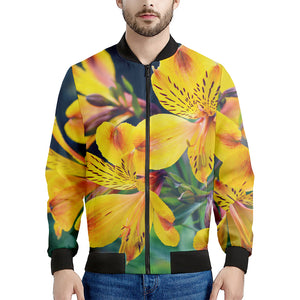 Yellow Alstroemeria Print Men's Bomber Jacket