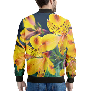 Yellow Alstroemeria Print Men's Bomber Jacket