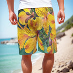 Yellow Alstroemeria Print Men's Cargo Shorts