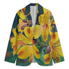 Yellow Alstroemeria Print Men's Cotton Blazer