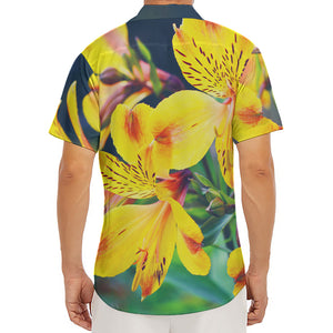 Yellow Alstroemeria Print Men's Deep V-Neck Shirt