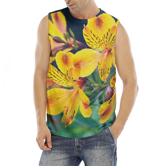 Yellow Alstroemeria Print Men's Fitness Tank Top