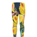 Yellow Alstroemeria Print Men's leggings